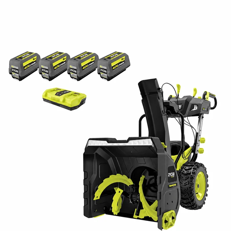 RYOBI RY40870 — 24-Inch Two-Stage Cordless Snow Blower, Four Batteries — product photograph